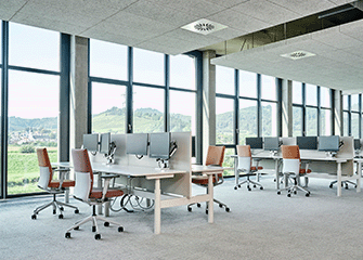 Openspace Büro mit Akustikelementen