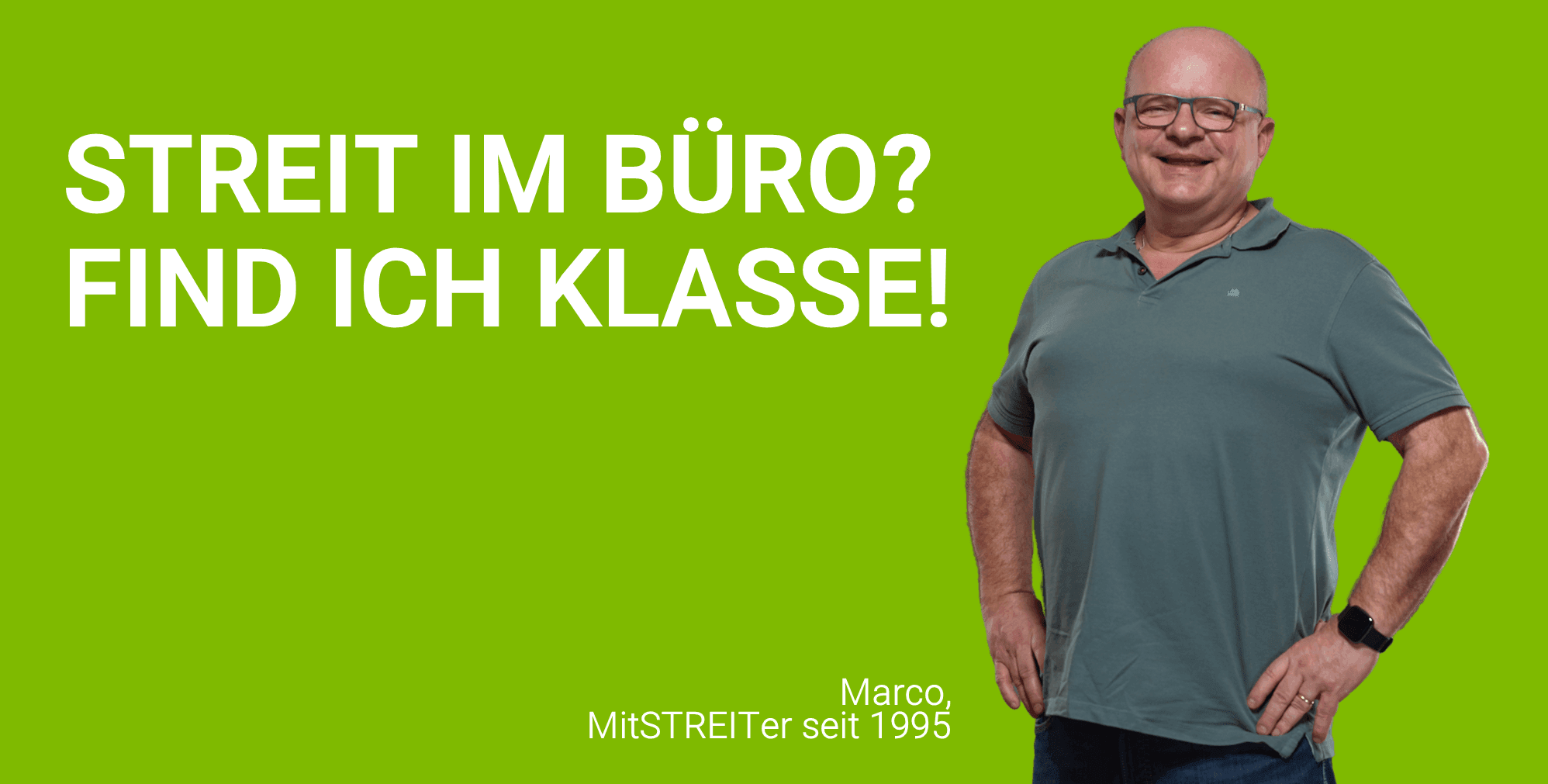 Mitarbeiter von Streit Service & Solution mit grünem Hintergrund und weißer Schrift