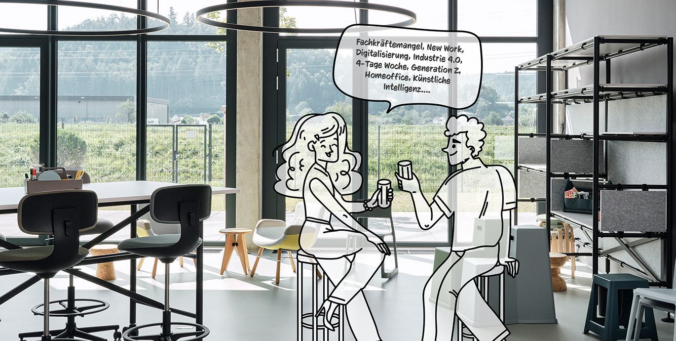 Arbeitswelt von Streit Service & Solution in Gengenbach mit einer Zeichnung von zwei Personen, die miteinander reden