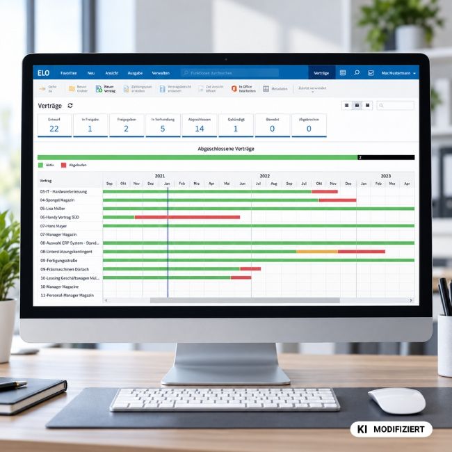 KI-modifiziert: Desktop mit ELO Vertragsmanagement