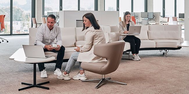 Mitarbeiter von Streit Service & Solution sitzen in der Arbeitswelt in Gengenbach und arbeiten am Laptop