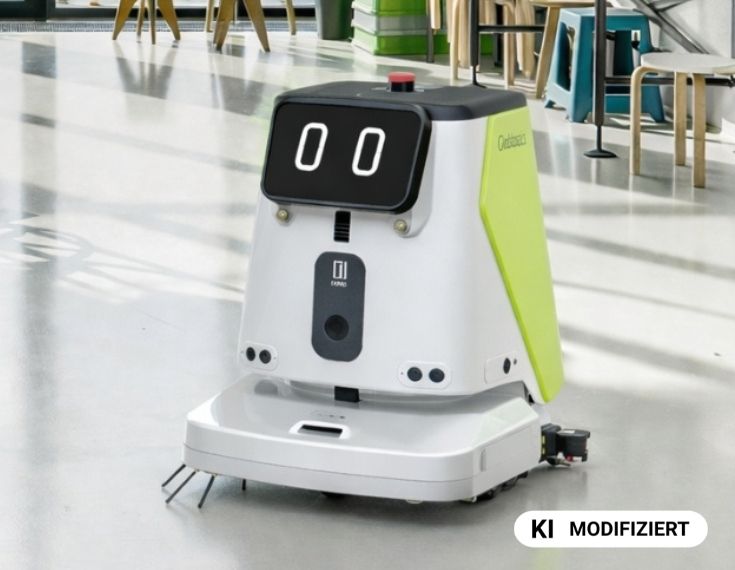 Reinigungsroboter steht in der Arbeitswelt von STREIT in Gengenbach