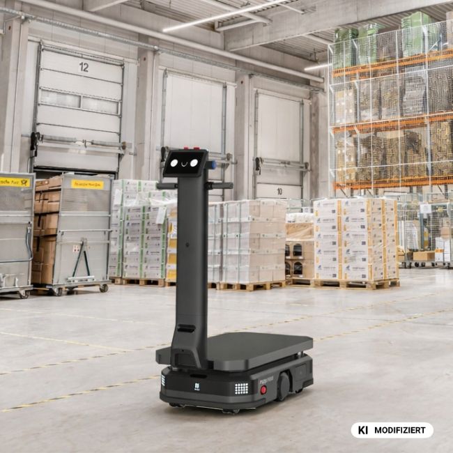 Logistikroboter steht im Logistikzentrum von STREIT in Gengenbach