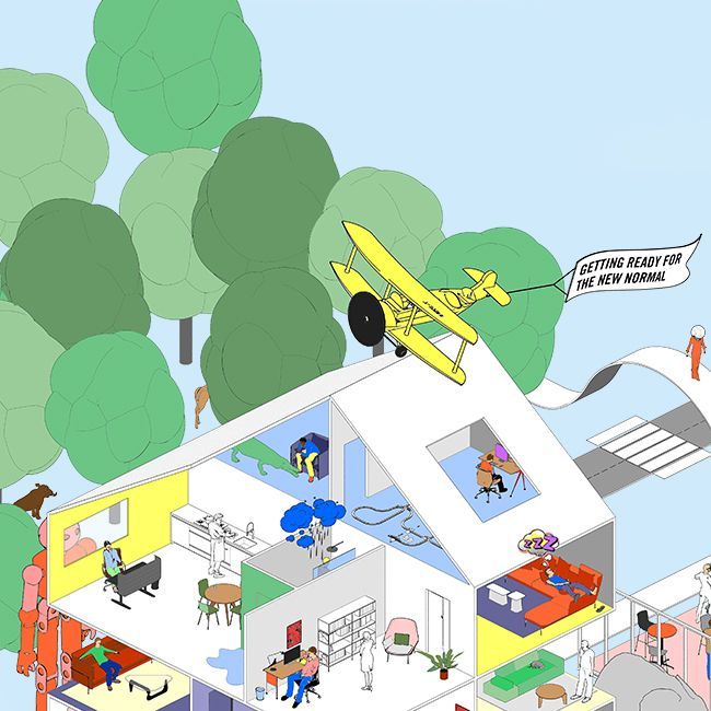 Zeichnerische Darstellung von Vitra zum Event Die Zukunft der Arbeit ist da