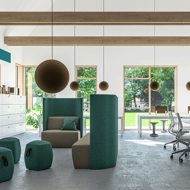 Büro mit Akustikelementen